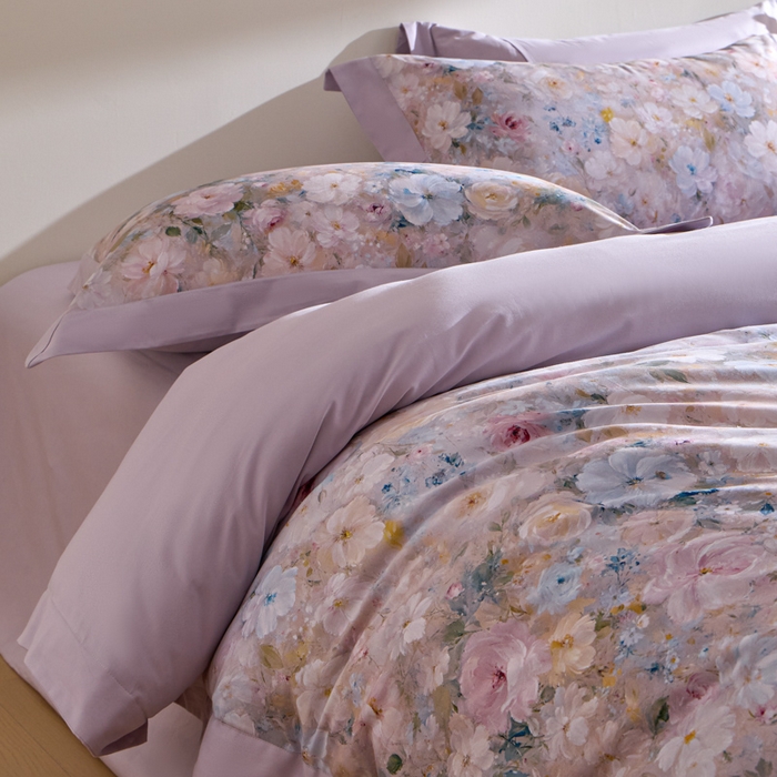 91家纺网 家纺一手货源 找家纺 禾时 2025新款全棉纯棉贡缎数码50双股长绒棉磨毛四件套（带高档礼盒） 蔷薇花园（绿）