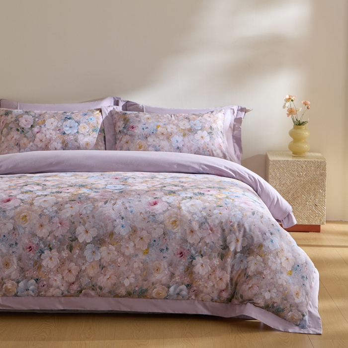 91家纺网 家纺一手货源 找家纺 禾时 2025新款全棉纯棉贡缎数码50双股长绒棉磨毛四件套（带高档礼盒） 蔷薇花园（绿）