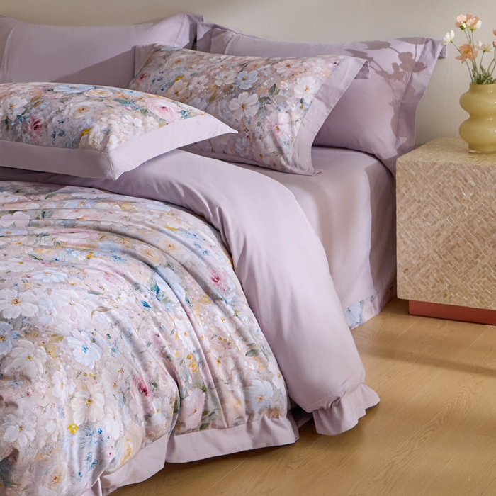 91家纺网 家纺一手货源 找家纺 禾时 2025新款全棉纯棉贡缎数码50双股长绒棉磨毛四件套（带高档礼盒） 蔷薇花园（绿）