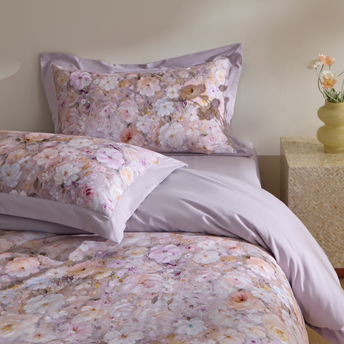 91家纺网 家纺一手货源 找家纺 禾时 2025新款全棉纯棉贡缎数码50双股长绒棉磨毛四件套（带高档礼盒） 蔷薇花园（浅紫）