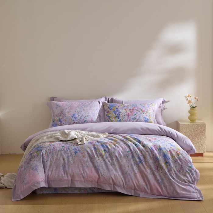 91家纺网 家纺一手货源 找家纺 禾时 2025新款全棉纯棉贡缎数码50双股长绒棉磨毛四件套（带高档礼盒） 心悦