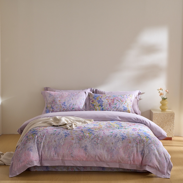 91家纺网 家纺一手货源 找家纺 禾时 2025新款全棉纯棉贡缎数码50双股长绒棉磨毛四件套（带高档礼盒） 心悦