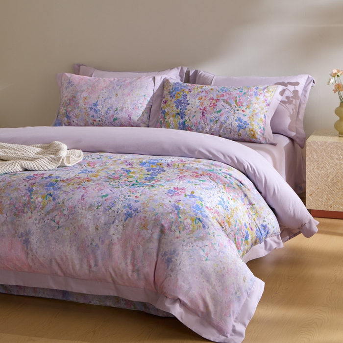 91家纺网 家纺一手货源 找家纺 禾时 2025新款全棉纯棉贡缎数码50双股长绒棉磨毛四件套（带高档礼盒） 心悦