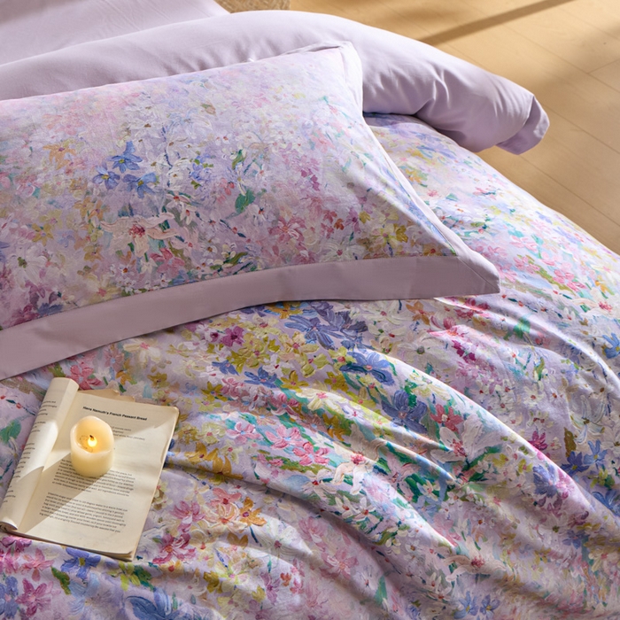 91家纺网 家纺一手货源 找家纺 禾时 2025新款全棉纯棉贡缎数码50双股长绒棉磨毛四件套（带高档礼盒） 心悦