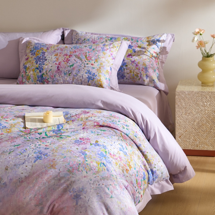 91家纺网 家纺一手货源 找家纺 禾时 2025新款全棉纯棉贡缎数码50双股长绒棉磨毛四件套（带高档礼盒） 心悦