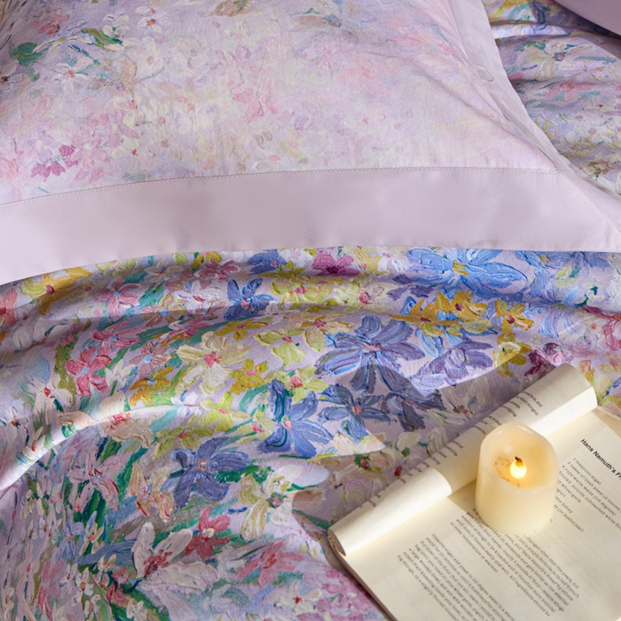 91家纺网 家纺一手货源 找家纺 禾时 2025新款全棉纯棉贡缎数码50双股长绒棉磨毛四件套（带高档礼盒） 心悦