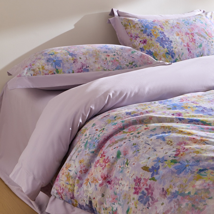 91家纺网 家纺一手货源 找家纺 禾时 2025新款全棉纯棉贡缎数码50双股长绒棉磨毛四件套（带高档礼盒） 心悦