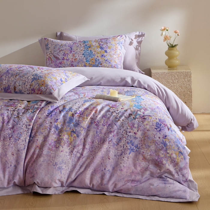 禾时 2025新款全棉纯棉贡缎数码50双股长绒棉磨毛四件套（带高档礼盒） 心悦（紫）