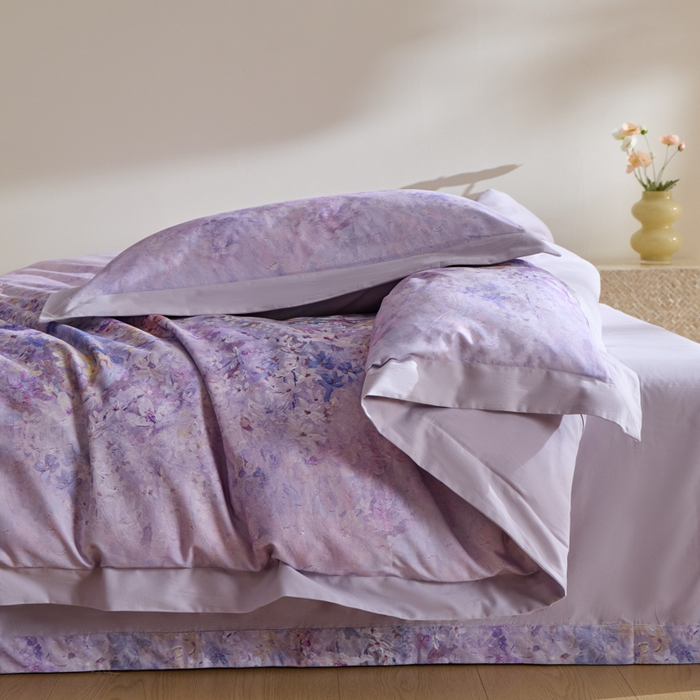 91家纺网 家纺一手货源 找家纺 禾时 2025新款全棉纯棉贡缎数码50双股长绒棉磨毛四件套（带高档礼盒） 心悦（紫）