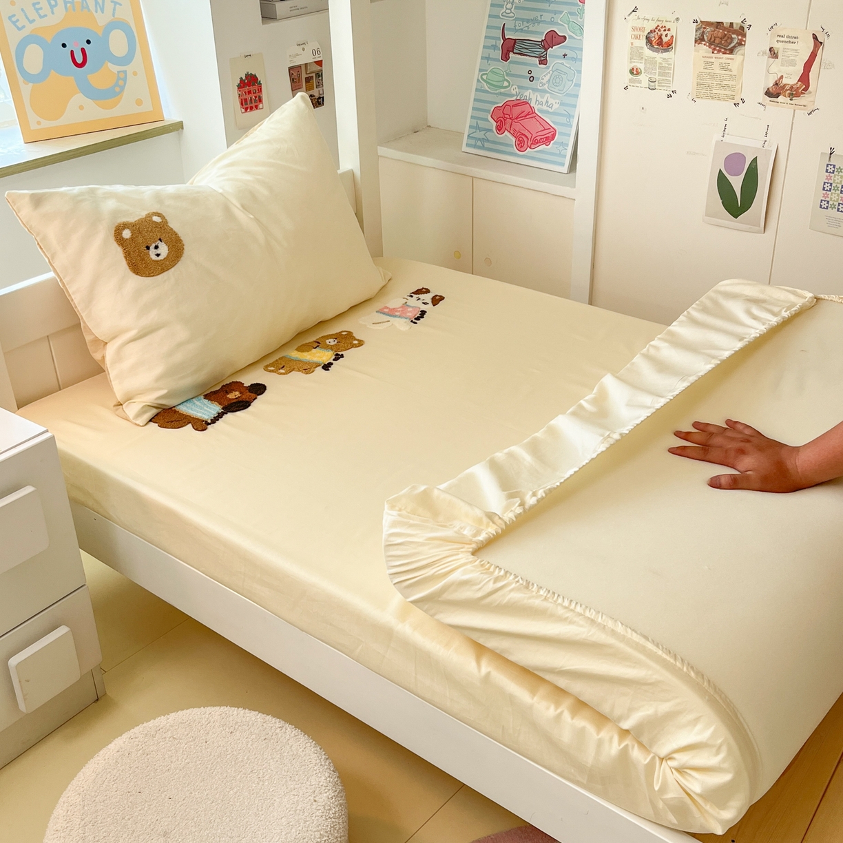 慕尚家纺 2025新款全棉纯棉毛巾绣单床笠  欢乐好朋友