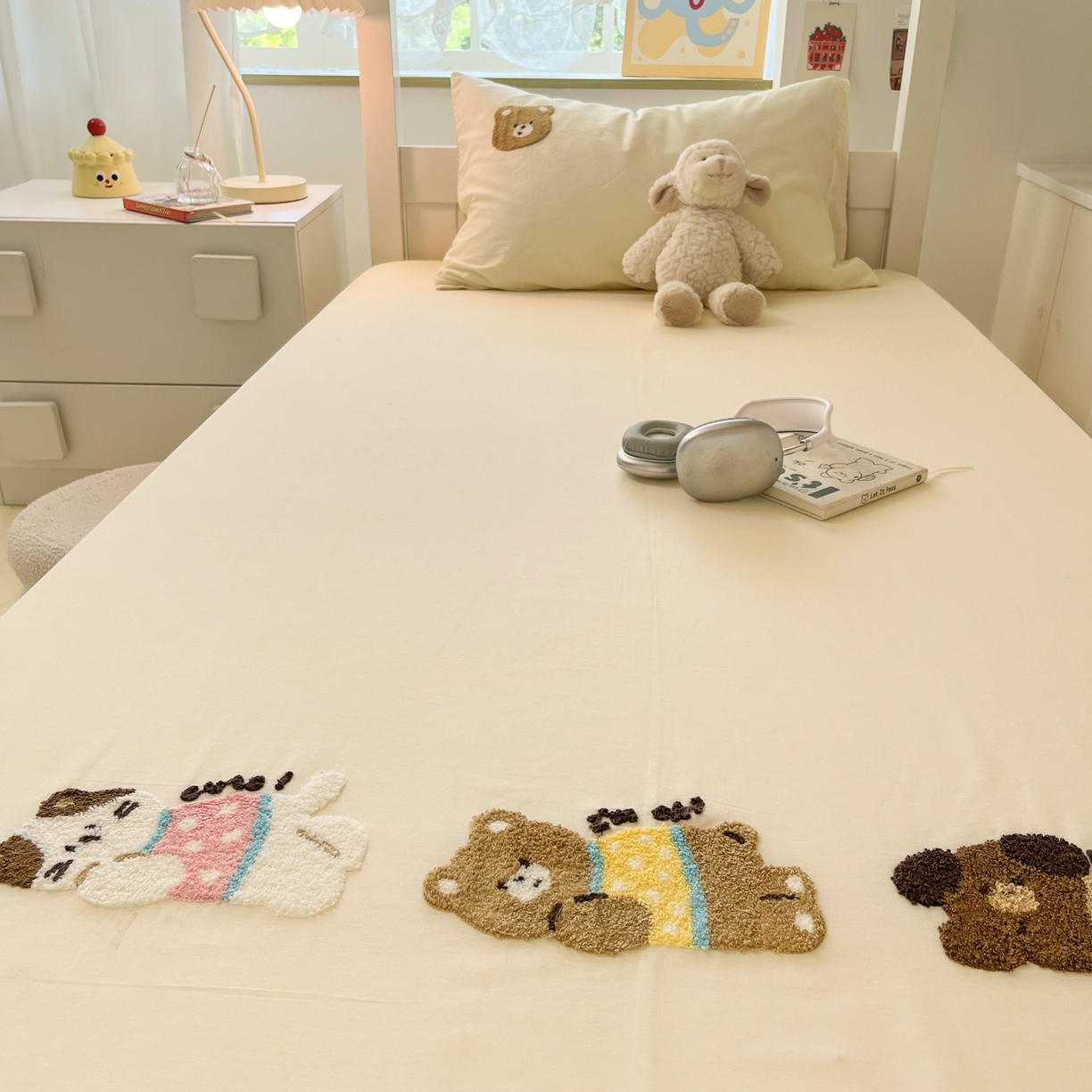 91家纺网 家纺一手货源 找家纺 慕尚家纺 2025新款全棉纯棉毛巾绣单床笠  欢乐好朋友