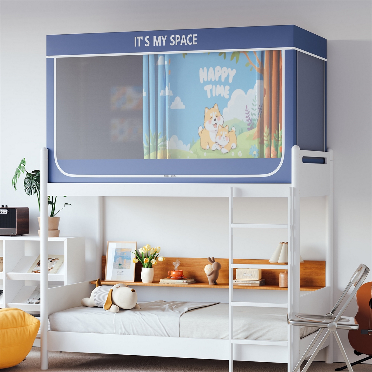 91家纺网 家纺一手货源 找家纺 新太阳蚊帐 2025新款大版学生床帘遮光学生宿舍蚊帐 柴犬乐时光