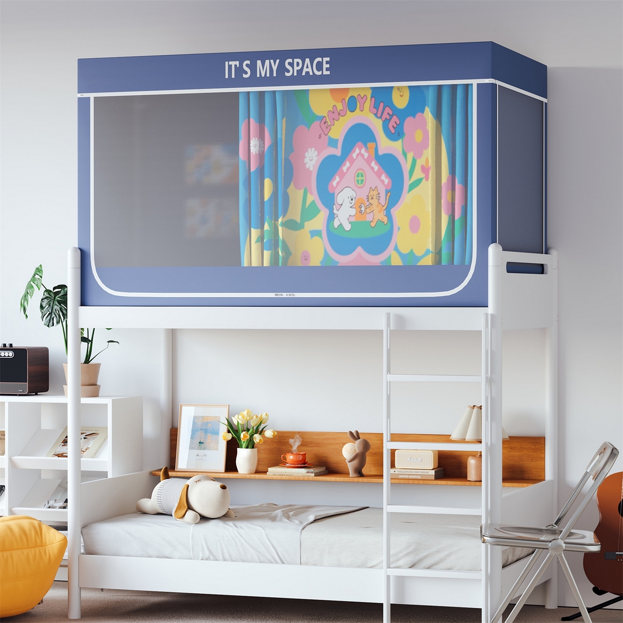 91家纺网 家纺一手货源 找家纺 新太阳蚊帐 2025新款大版学生床帘遮光学生宿舍蚊帐 萌宠小聚