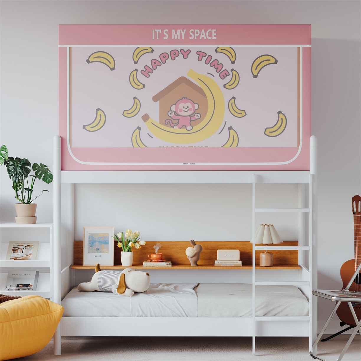 91家纺网 家纺一手货源 找家纺 新太阳蚊帐 2025新款大版学生床帘遮光学生宿舍蚊帐 香蕉猴趣