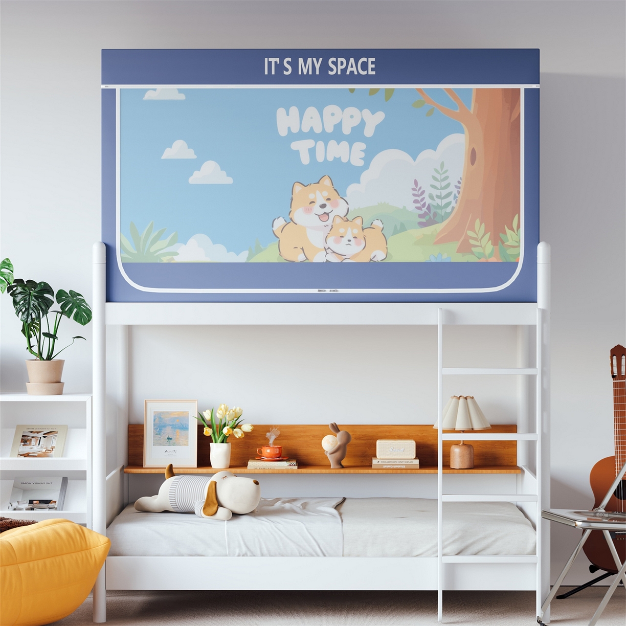 91家纺网 家纺一手货源 找家纺 新太阳蚊帐 2025新款大版学生床帘遮光学生宿舍蚊帐 柴犬乐时光