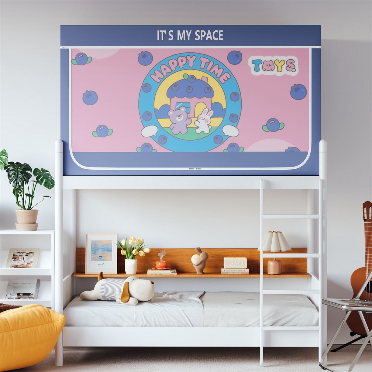 91家纺网 家纺一手货源 找家纺 新太阳蚊帐 2025新款大版学生床帘遮光学生宿舍蚊帐 蓝莓童话