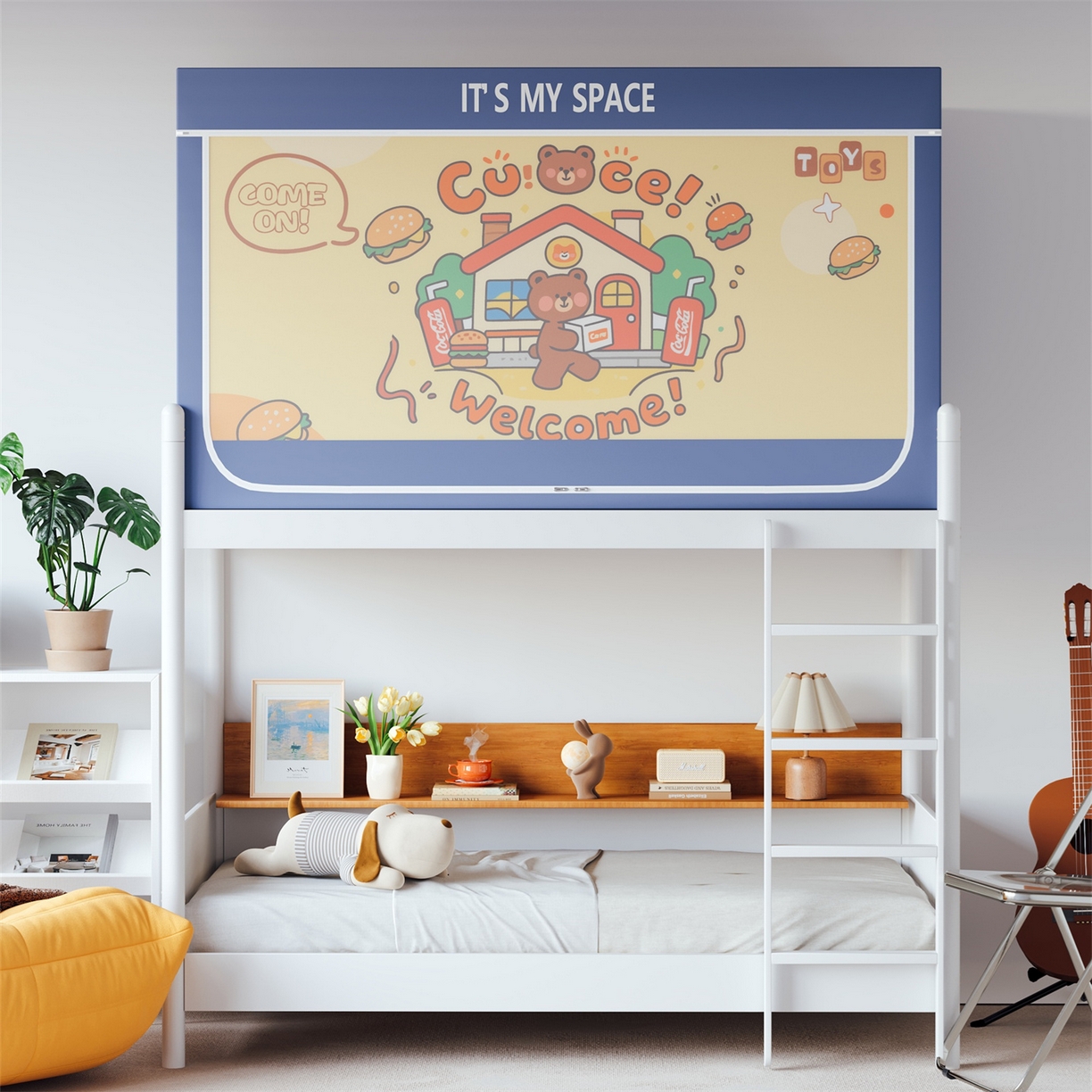 91家纺网 家纺一手货源 找家纺 新太阳蚊帐 2025新款大版学生床帘遮光学生宿舍蚊帐 小熊汉堡屋