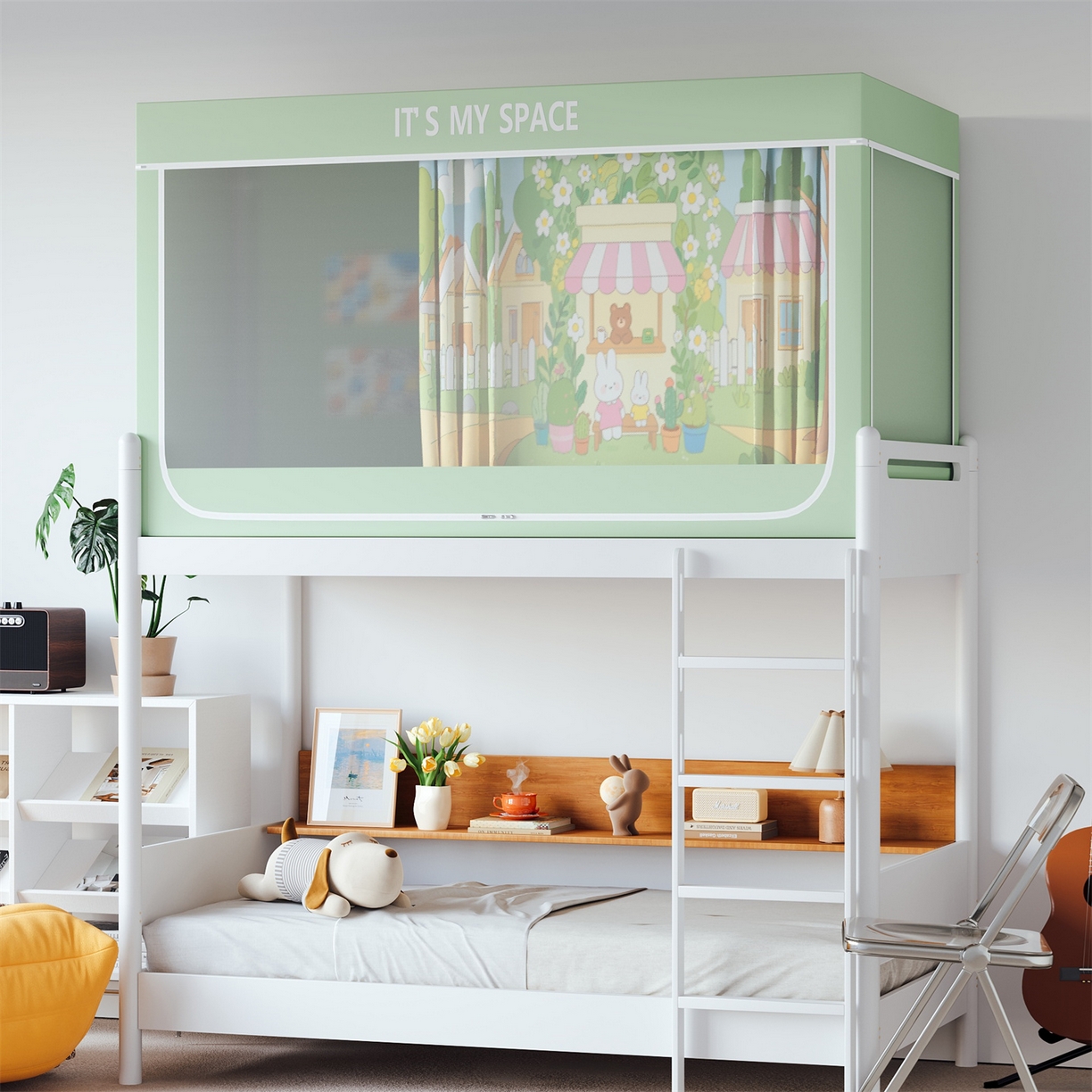 91家纺网 家纺一手货源 找家纺 新太阳蚊帐 2025新款大版学生床帘遮光学生宿舍蚊帐 童话小镇