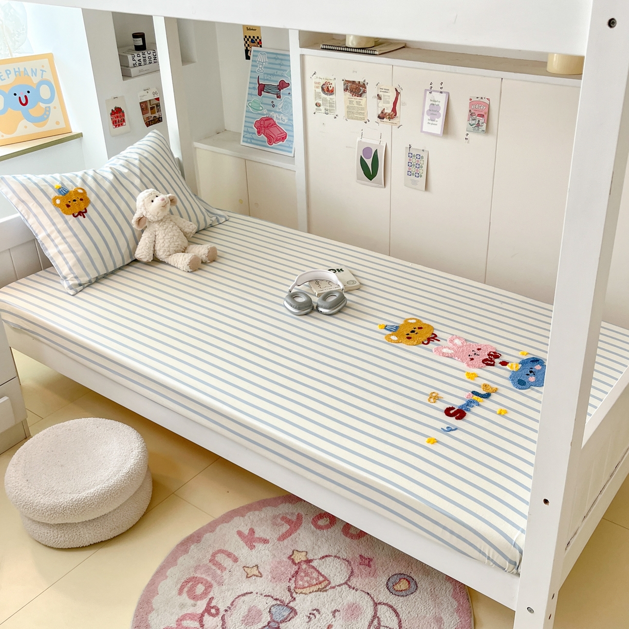 91家纺网 家纺一手货源 找家纺 慕尚家纺 2025新款全棉纯棉毛巾绣单床笠  可爱宝贝们