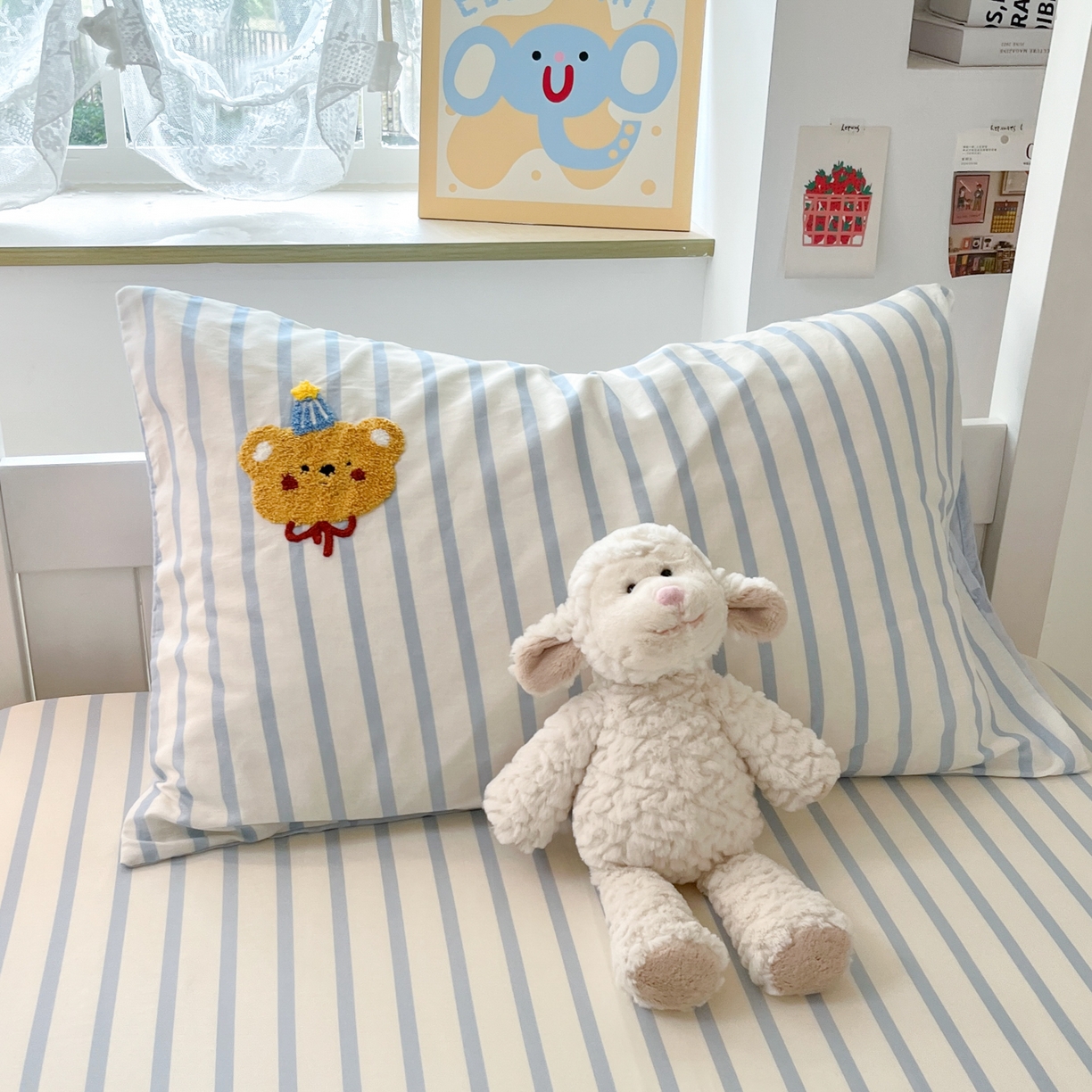 91家纺网 家纺一手货源 找家纺 慕尚家纺 2025新款全棉纯棉毛巾绣单床笠  可爱宝贝们