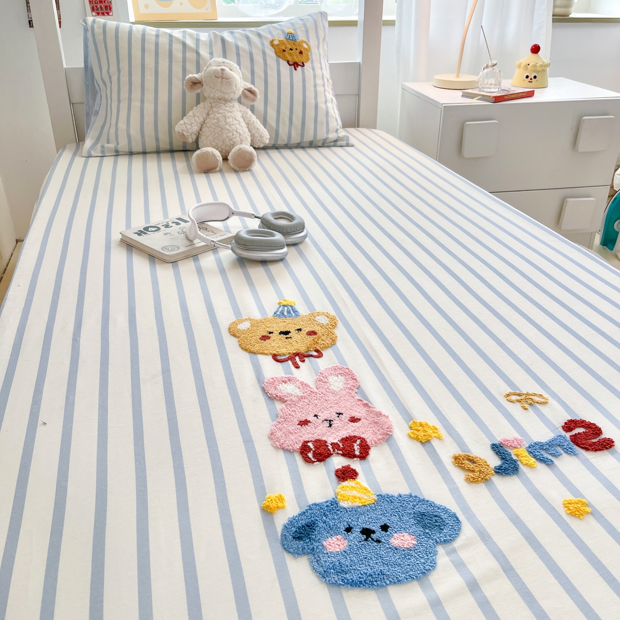 91家纺网 家纺一手货源 找家纺 慕尚家纺 2025新款全棉纯棉毛巾绣单床笠  可爱宝贝们