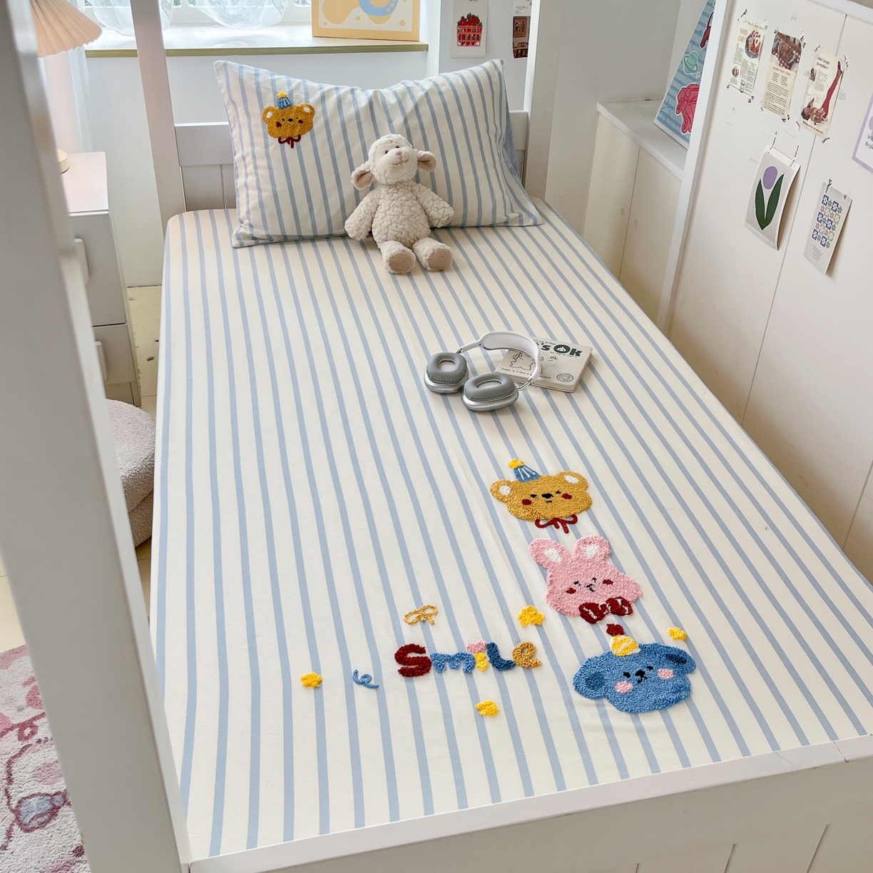 91家纺网 家纺一手货源 找家纺 慕尚家纺 2025新款全棉纯棉毛巾绣单床笠  可爱宝贝们