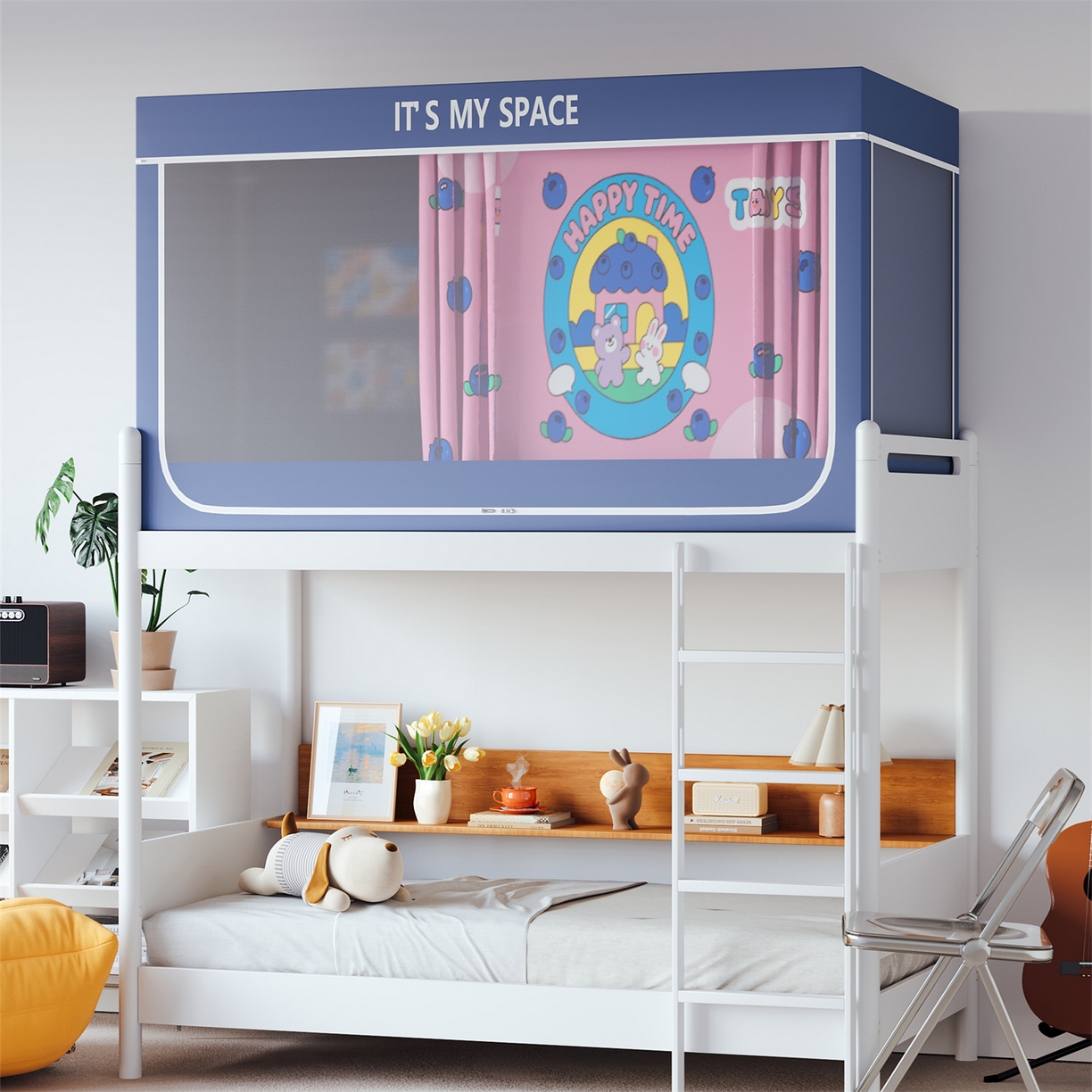 91家纺网 家纺一手货源 找家纺 新太阳蚊帐 2025新款大版学生床帘遮光学生宿舍蚊帐 蓝莓童话