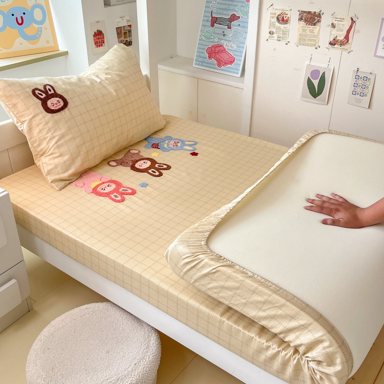 慕尚家纺 2025新款全棉纯棉毛巾绣单床笠  拉布布们