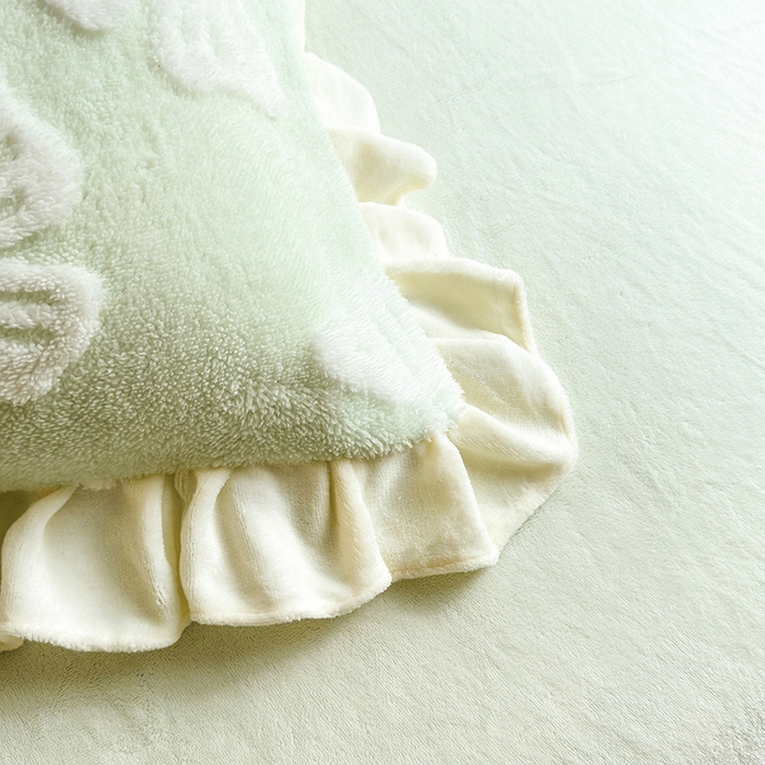 91家纺网 家纺一手货源 找家纺 唐人居 2025新款高克重阳离子绒花边雕花套件 情结-浅绿