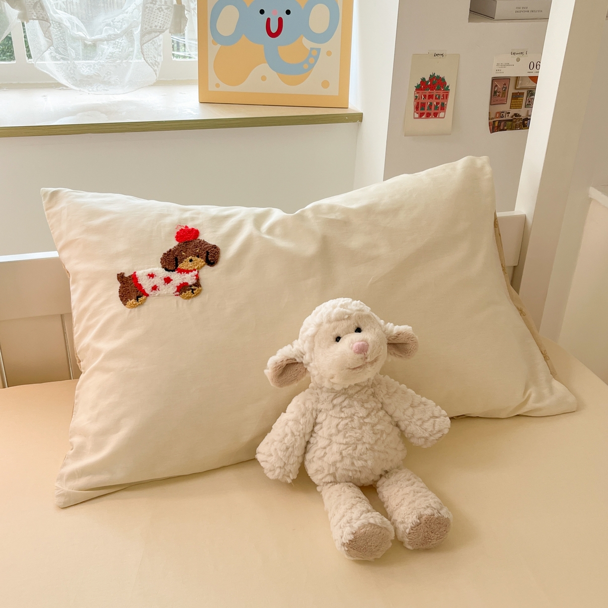 91家纺网 家纺一手货源 找家纺 慕尚家纺 2025新款全棉纯棉毛巾绣单床笠  腊肠修狗