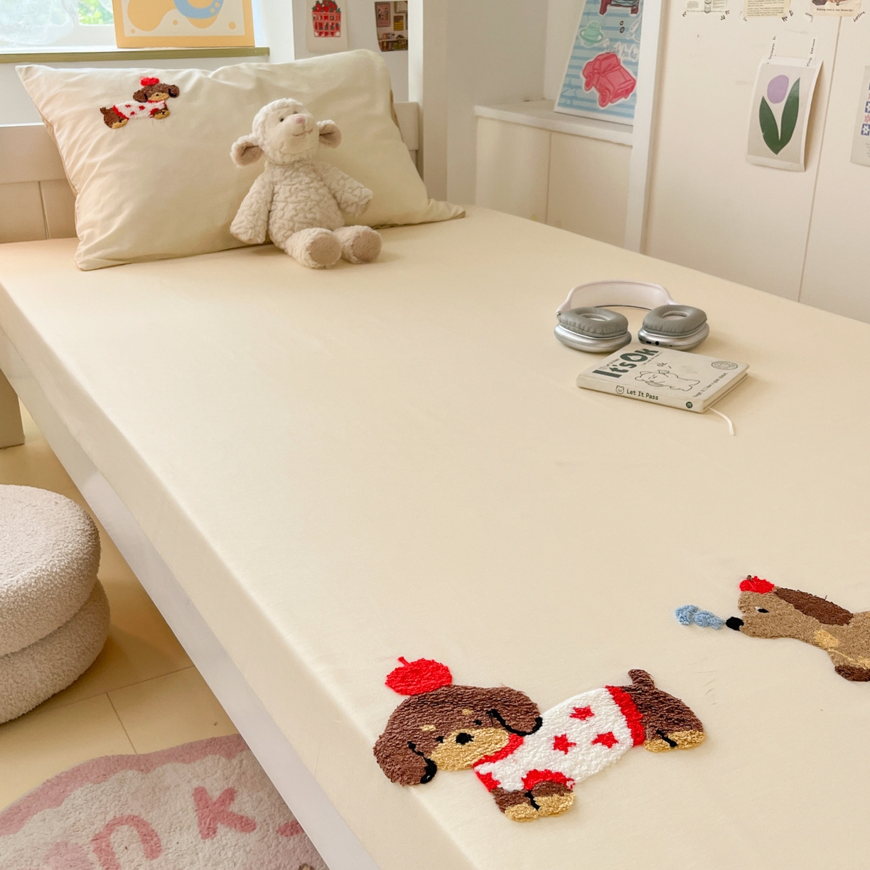 91家纺网 家纺一手货源 找家纺 慕尚家纺 2025新款全棉纯棉毛巾绣单床笠  腊肠修狗