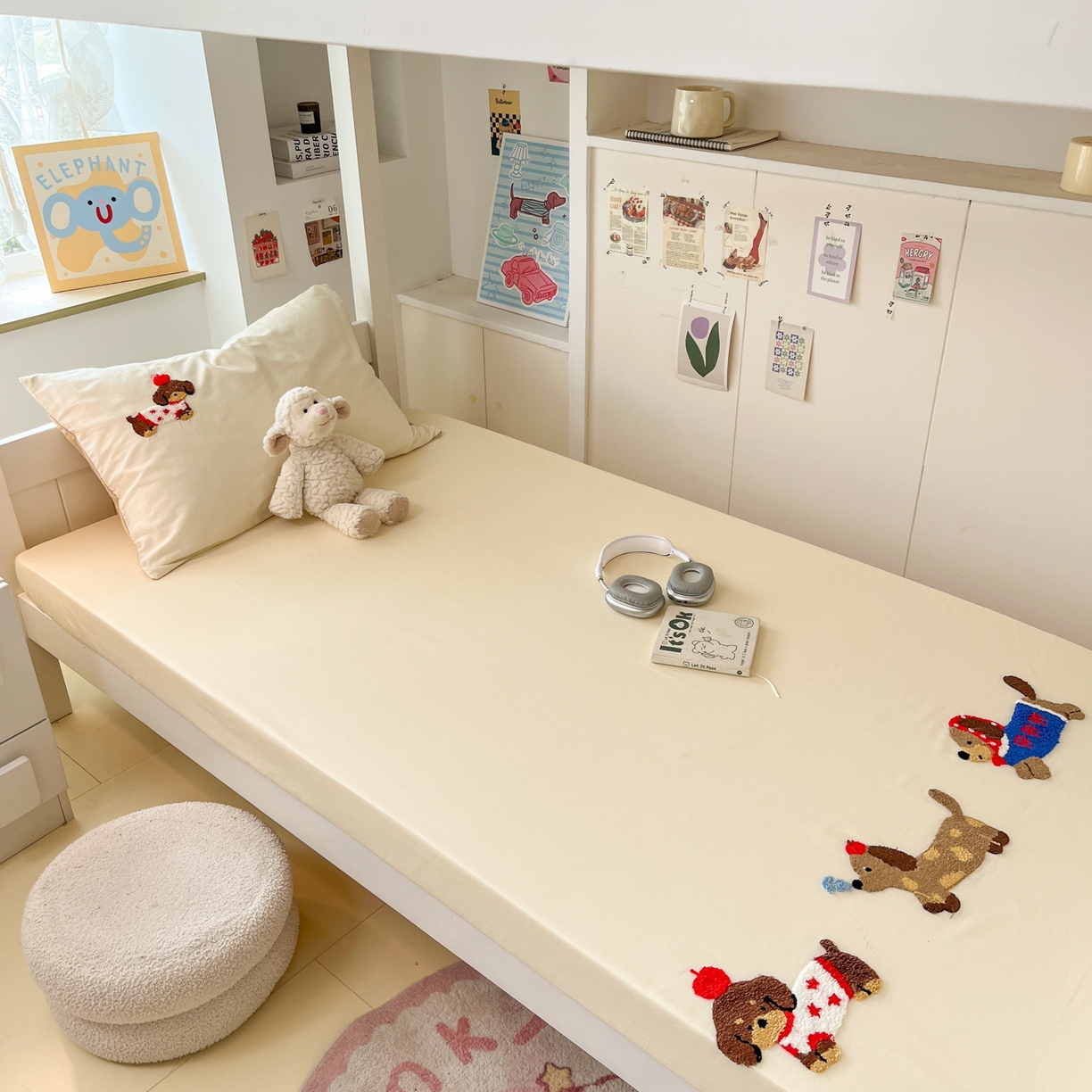 91家纺网 家纺一手货源 找家纺 慕尚家纺 2025新款全棉纯棉毛巾绣单床笠  腊肠修狗