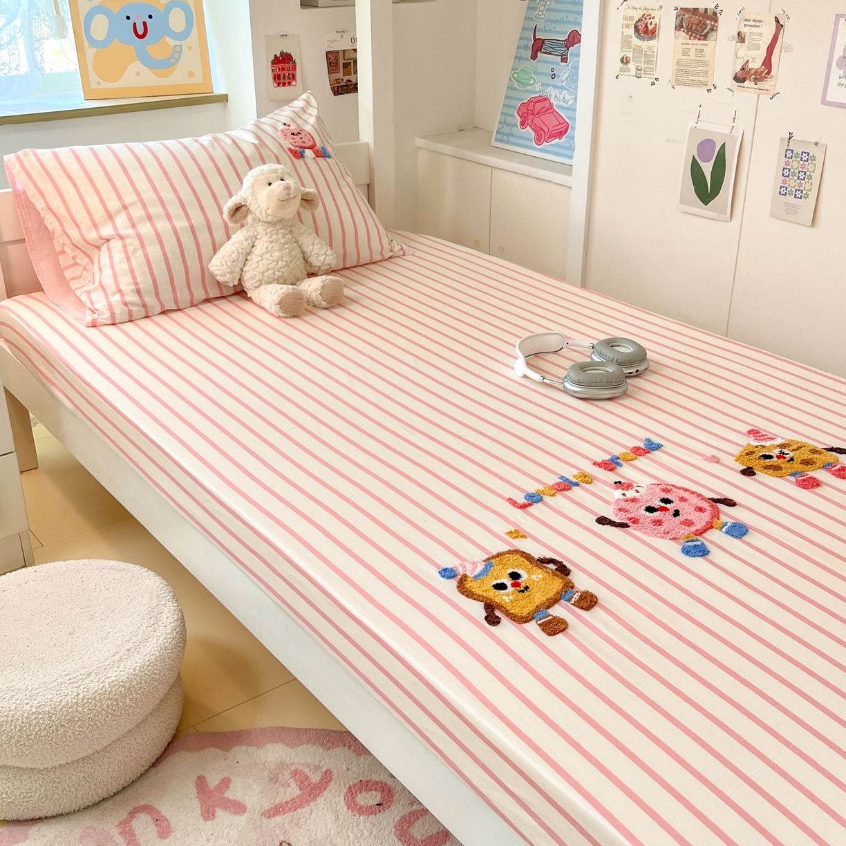 91家纺网 家纺一手货源 找家纺 慕尚家纺 2025新款全棉纯棉毛巾绣单床笠  趣味饼干