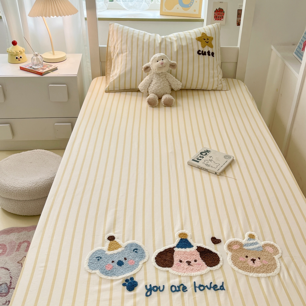 91家纺网 家纺一手货源 找家纺 慕尚家纺 2025新款全棉纯棉毛巾绣单床笠  条纹宠物