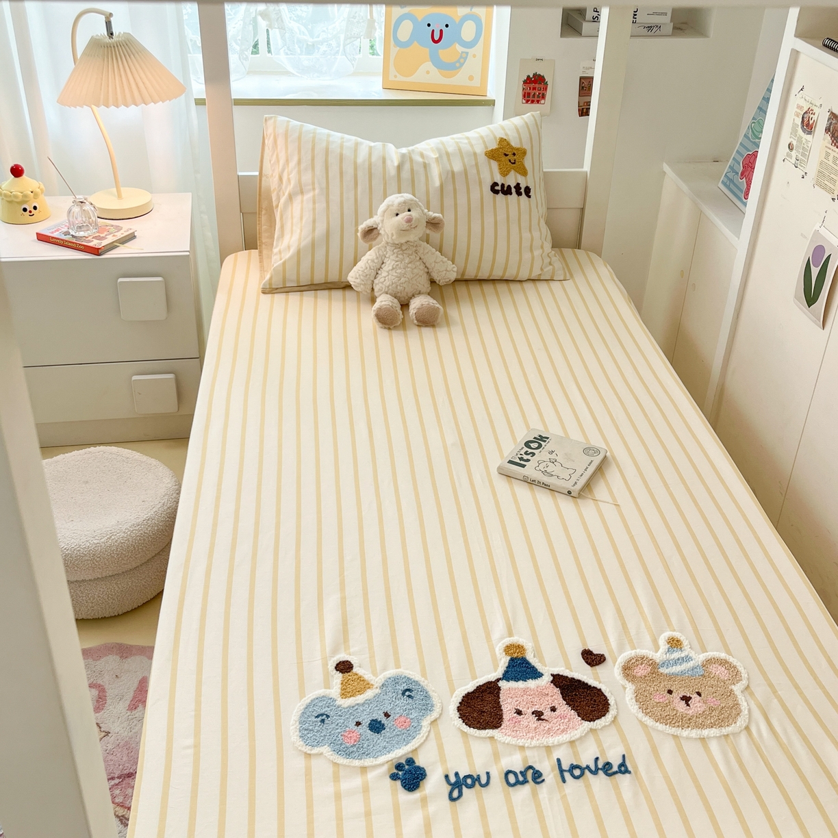 91家纺网 家纺一手货源 找家纺 慕尚家纺 2025新款全棉纯棉毛巾绣单床笠  条纹宠物