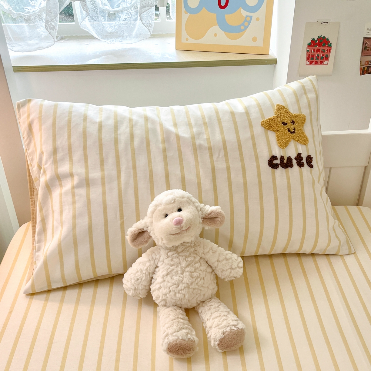 91家纺网 家纺一手货源 找家纺 慕尚家纺 2025新款全棉纯棉毛巾绣单床笠  条纹宠物