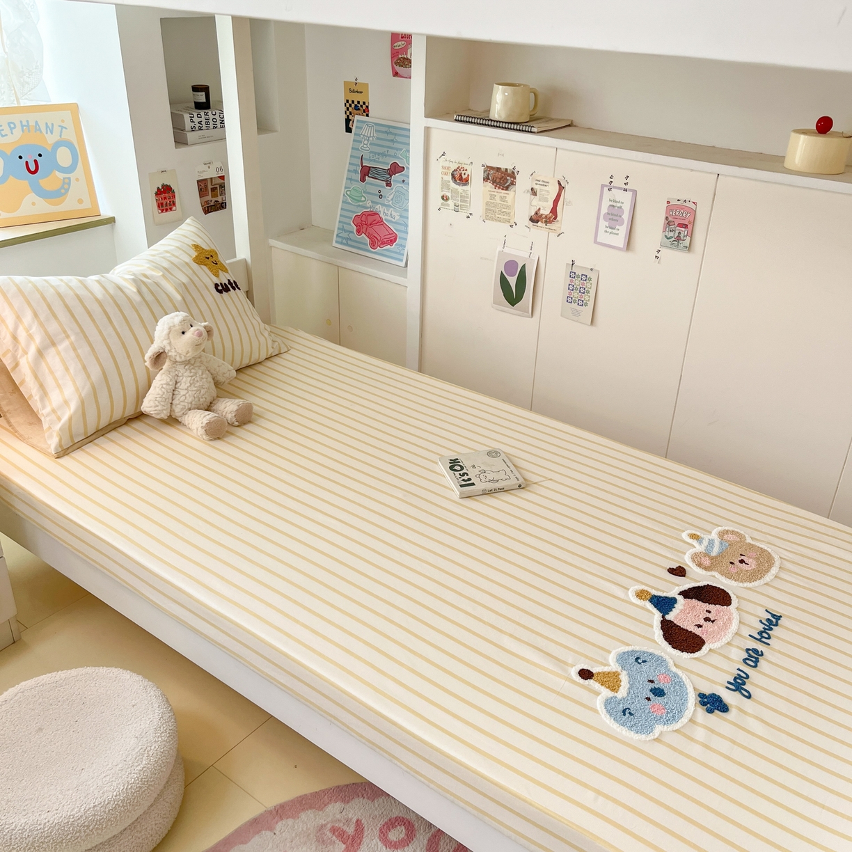 91家纺网 家纺一手货源 找家纺 慕尚家纺 2025新款全棉纯棉毛巾绣单床笠  条纹宠物