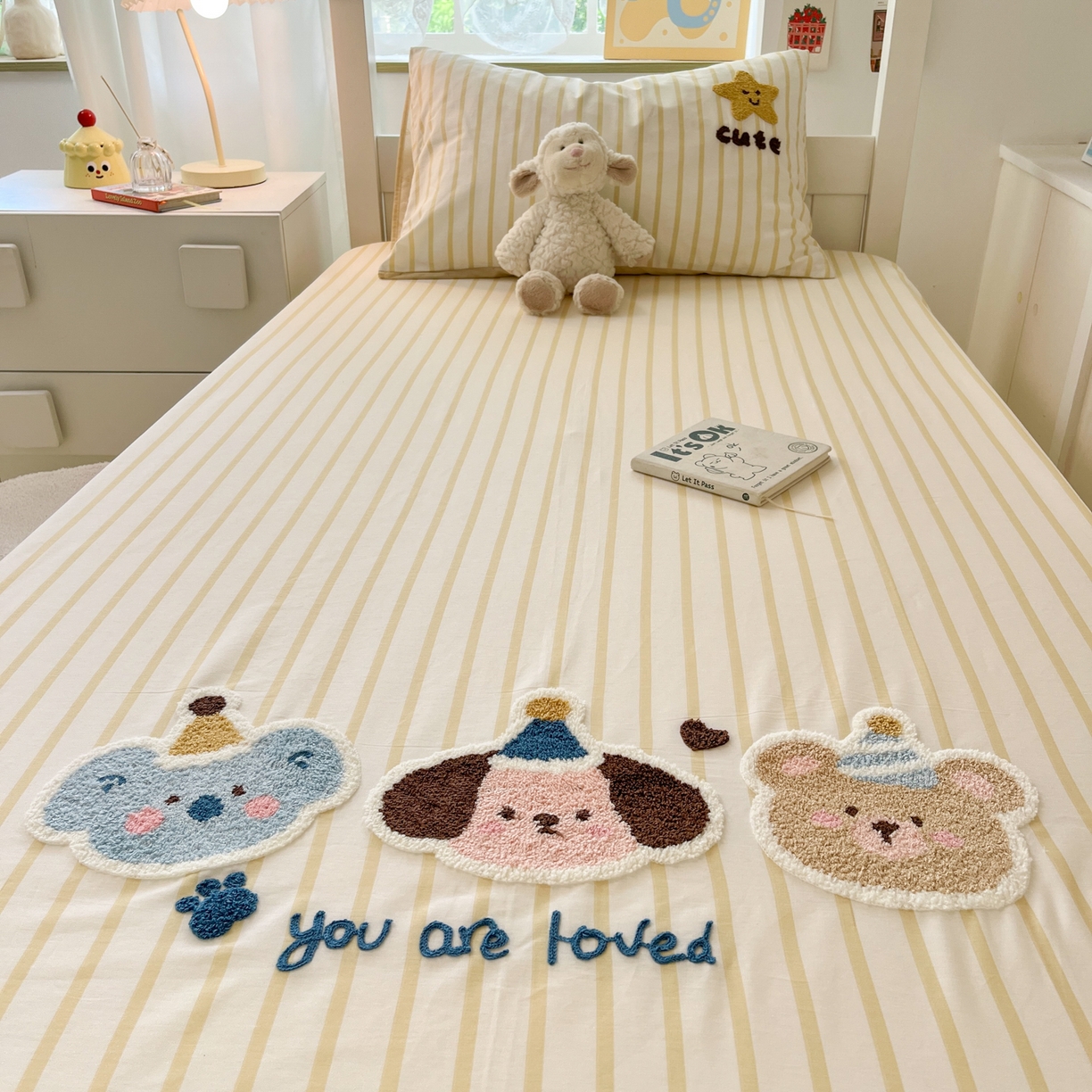 91家纺网 家纺一手货源 找家纺 慕尚家纺 2025新款全棉纯棉毛巾绣单床笠  条纹宠物