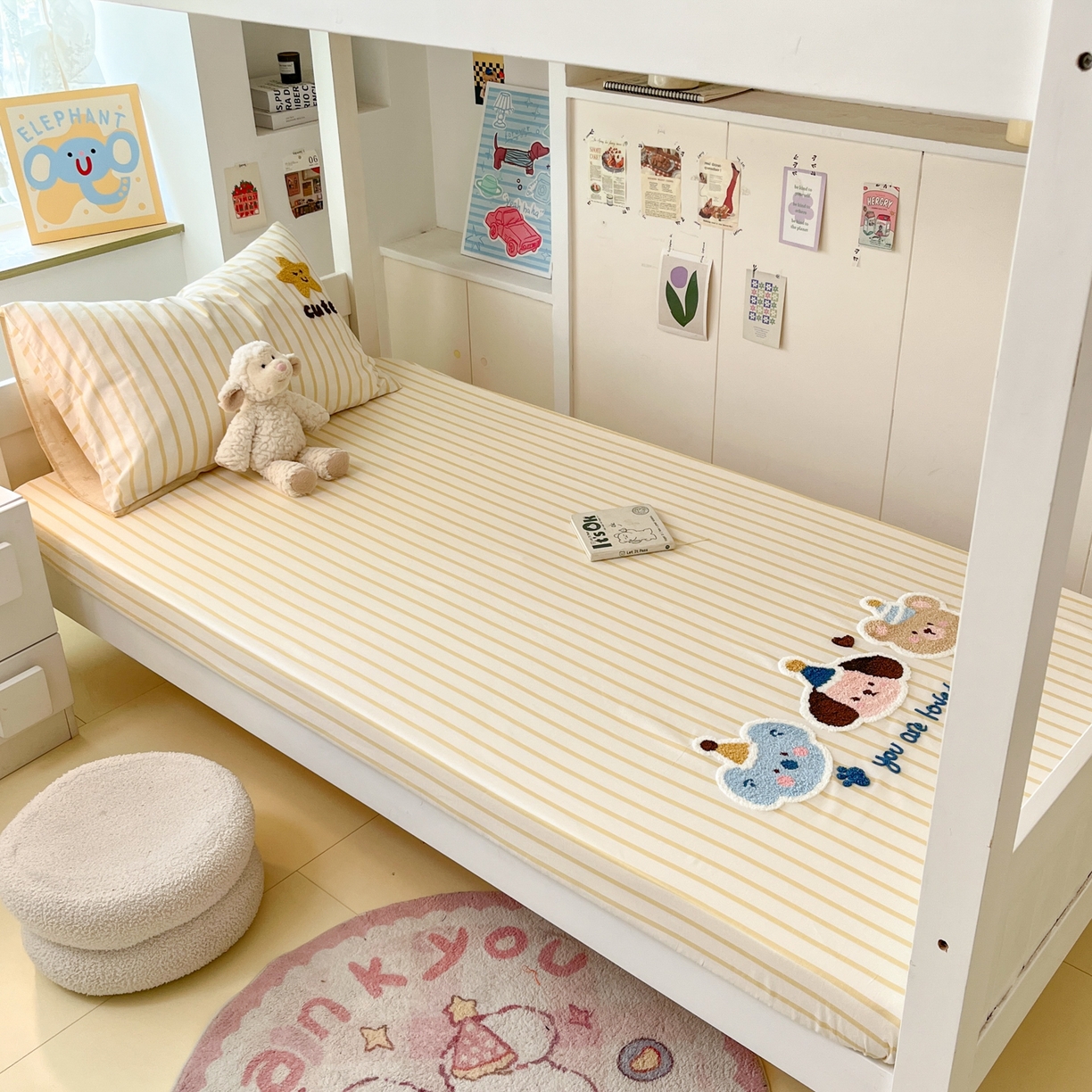 91家纺网 家纺一手货源 找家纺 慕尚家纺 2025新款全棉纯棉毛巾绣单床笠  条纹宠物