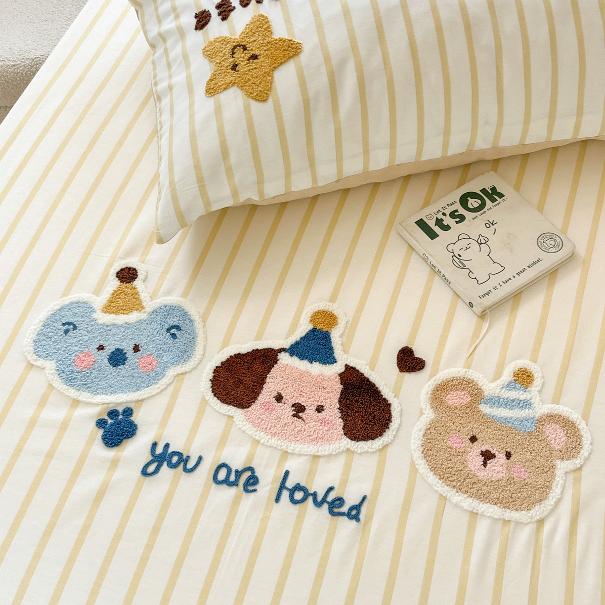 91家纺网 家纺一手货源 找家纺 慕尚家纺 2025新款全棉纯棉毛巾绣单床笠  条纹宠物