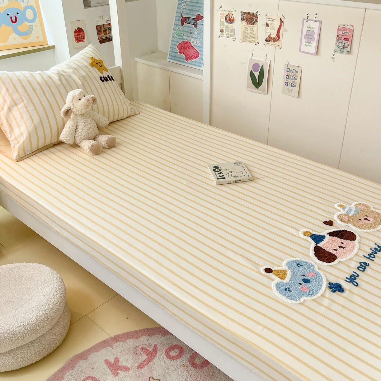 91家纺网 家纺一手货源 找家纺 慕尚家纺 2025新款全棉纯棉毛巾绣单床笠  条纹宠物