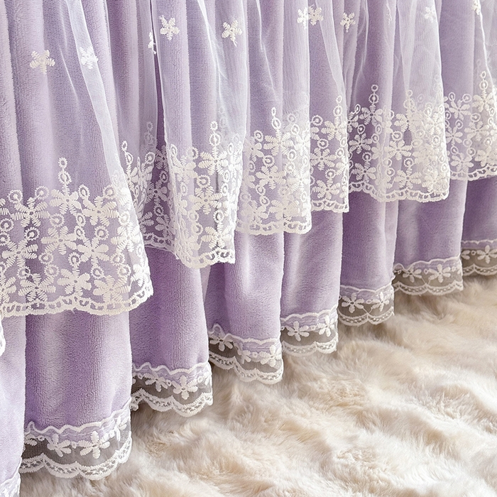 91家纺网 家纺一手货源 找家纺 唐人居 2025新款高克重阳离子绒花边雕花套件 情结-浅紫