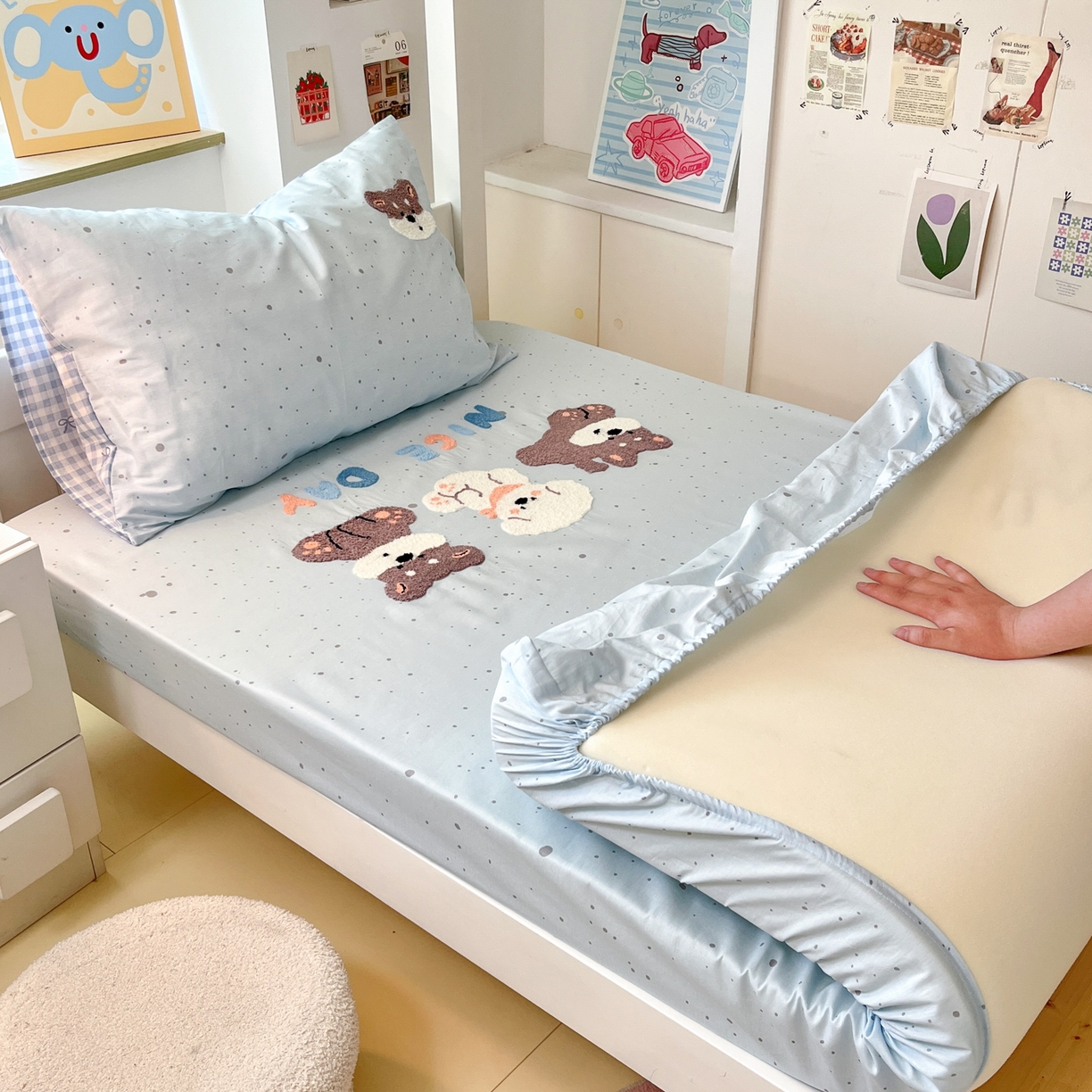 慕尚家纺 2025新款全棉纯棉毛巾绣单床笠  小糯米们