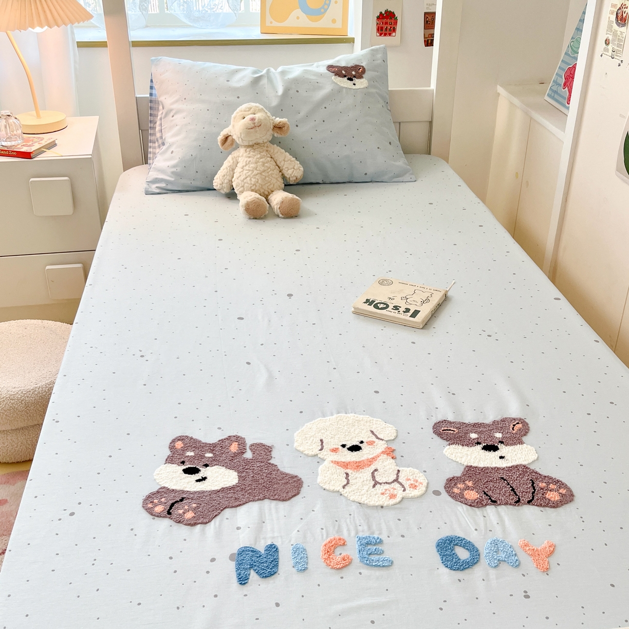 91家纺网 家纺一手货源 找家纺 慕尚家纺 2025新款全棉纯棉毛巾绣单床笠  小糯米们