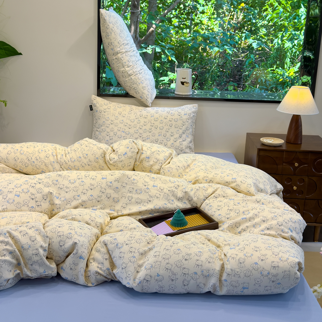 91家纺网 家纺一手货源 找家纺 竹合家纺 2025秋冬新品爆款有氧人字纹提花小清新加厚四件套 宠物乐园