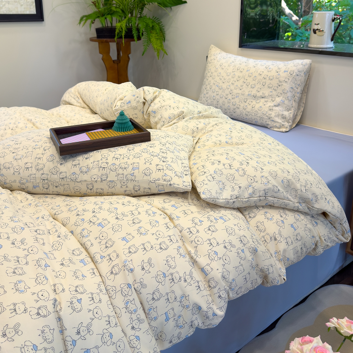 91家纺网 家纺一手货源 找家纺 竹合家纺 2025秋冬新品爆款有氧人字纹提花小清新加厚四件套 宠物乐园