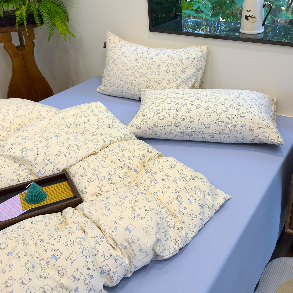 91家纺网 家纺一手货源 找家纺 竹合家纺 2025秋冬新品爆款有氧人字纹提花小清新加厚四件套 宠物乐园