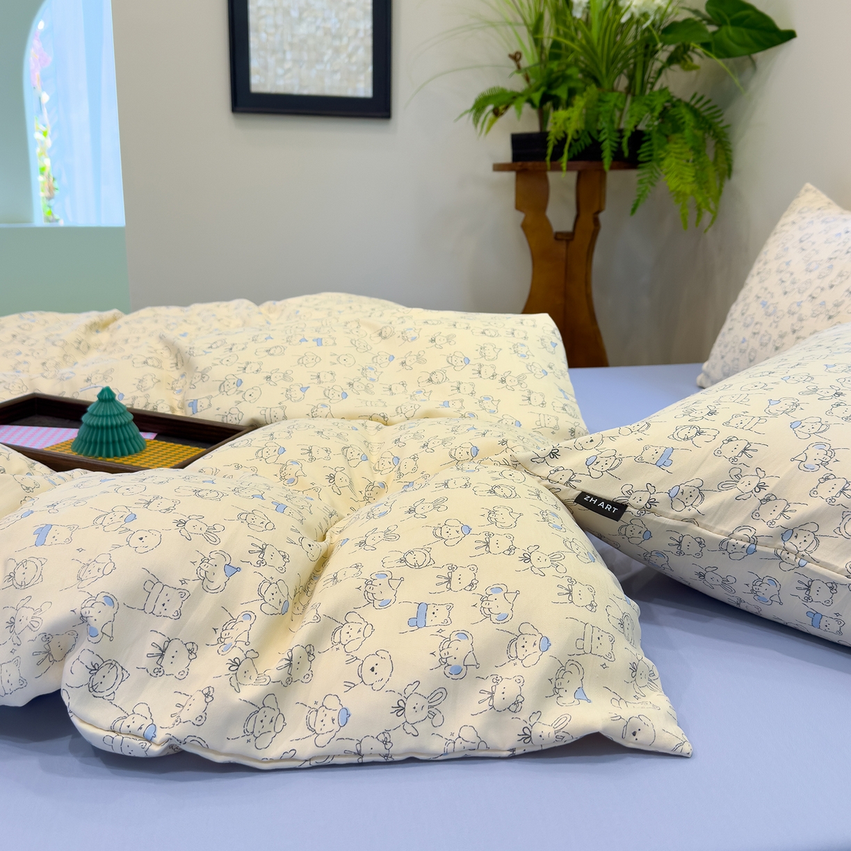 91家纺网 家纺一手货源 找家纺 竹合家纺 2025秋冬新品爆款有氧人字纹提花小清新加厚四件套 宠物乐园