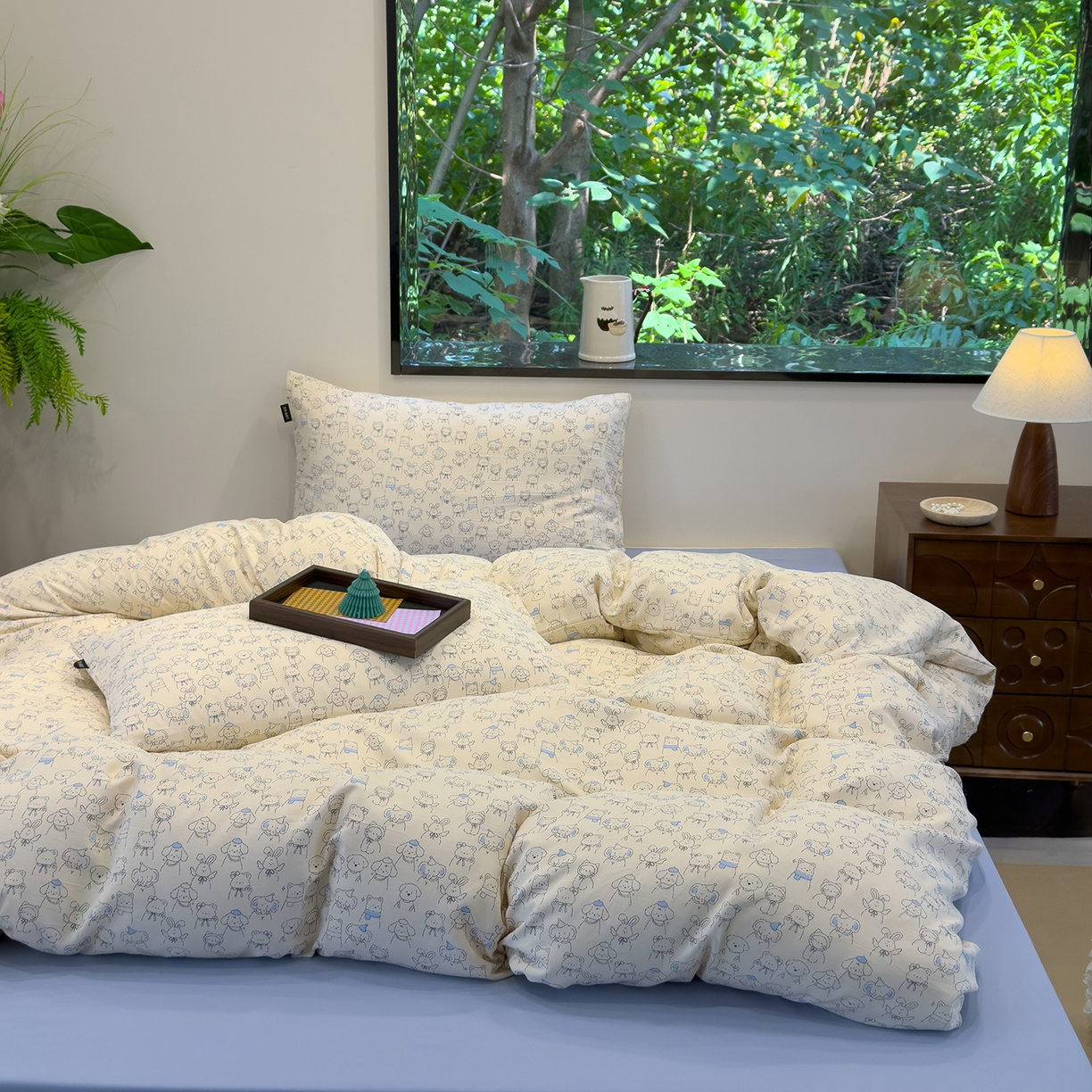 91家纺网 家纺一手货源 找家纺 竹合家纺 2025秋冬新品爆款有氧人字纹提花小清新加厚四件套 宠物乐园