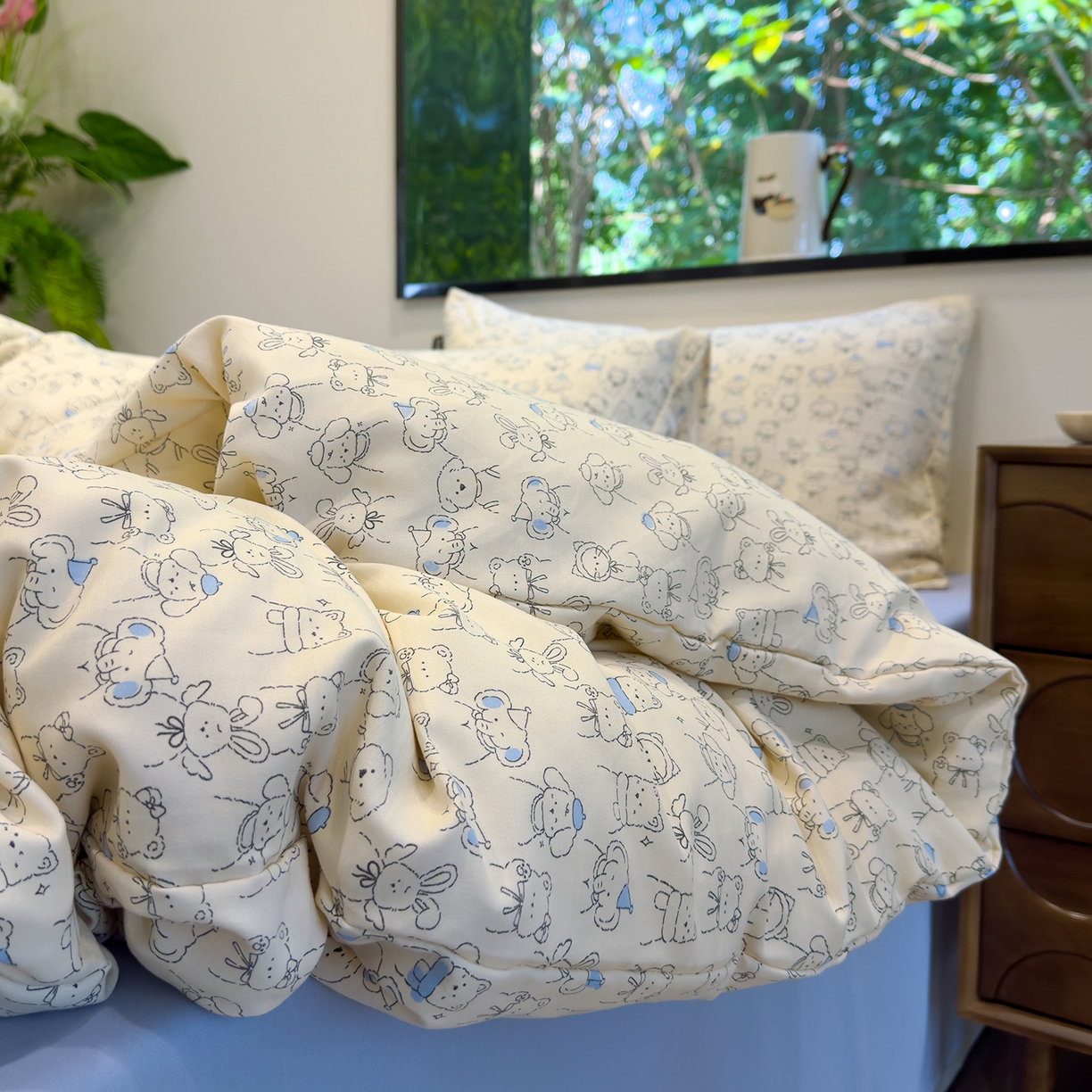 91家纺网 家纺一手货源 找家纺 竹合家纺 2025秋冬新品爆款有氧人字纹提花小清新加厚四件套 宠物乐园